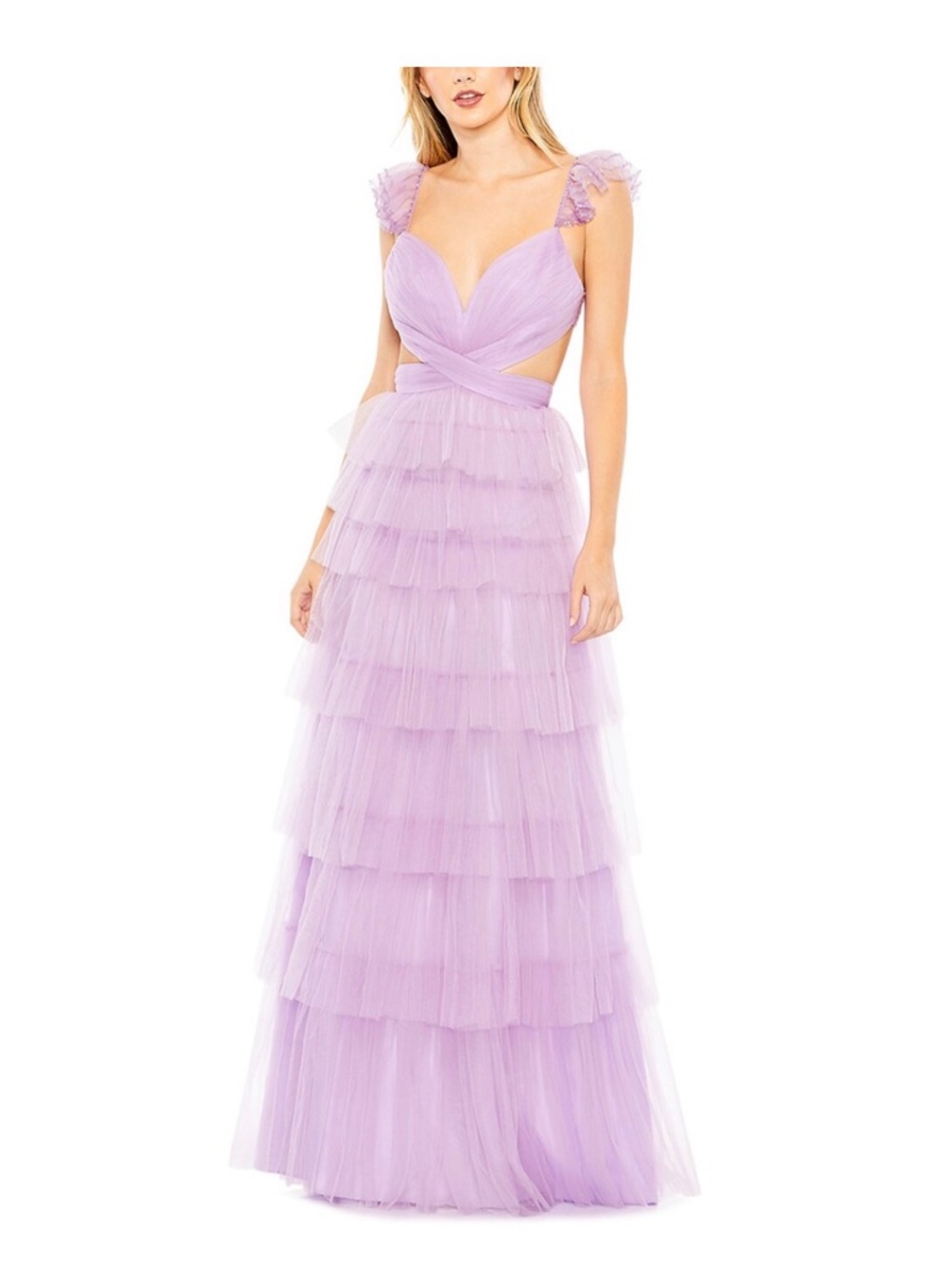 Mac Duggal Lilac Tiered Tulle Maxi Dress
